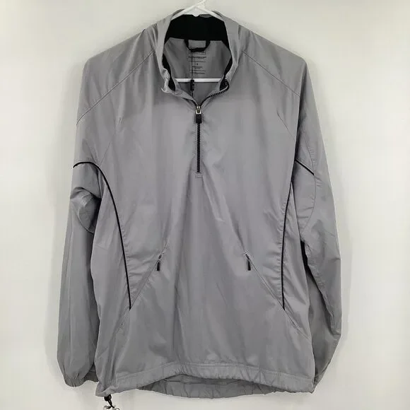 Men's Adidas‎ 1/4 Zip Climaproof Golf Jacket Windbreaker Tan - Flaw - Picture 2 of 13